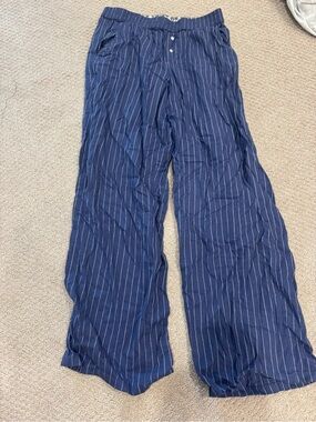 Aerie Navy Blue Pinstripe Relaxed Wide-Leg Pants